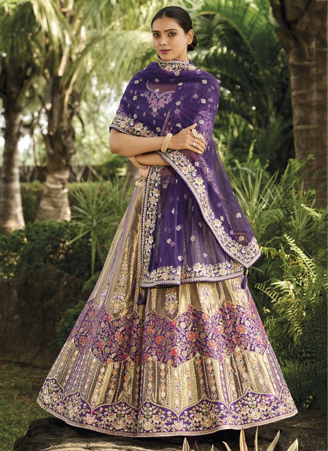 Banarasi Silk Purple Wedding Wear Embroidery Work Lehenga Choli